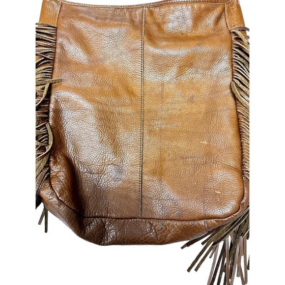 Margot Brown Genuine Leather Fringed Slouch Bag Large - Picture 4 of 6